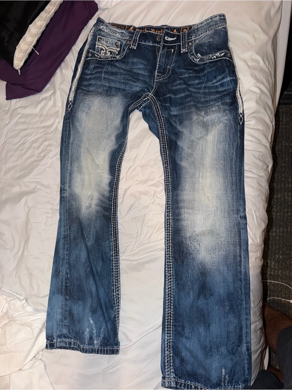 Rock Revival Men’s Faded Dark Blue Straight Jeans